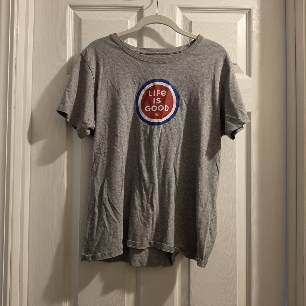 Life Is Good Men Large Gray Graphic T Shirt Circle Logo Casual Tee - Picture 1 of 4